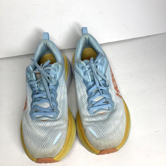 HOKA Bondi 8 Shoes Womens Size 10 B Blue Yellow Max Cushion Road Running 1127952 - Picture 8 of 16